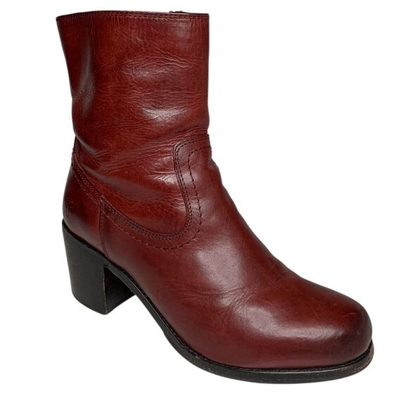 Frye Campus Short Heeled Boots Leather Western Square Toe Size 8.5 Burgundy - Picture 1 of 9